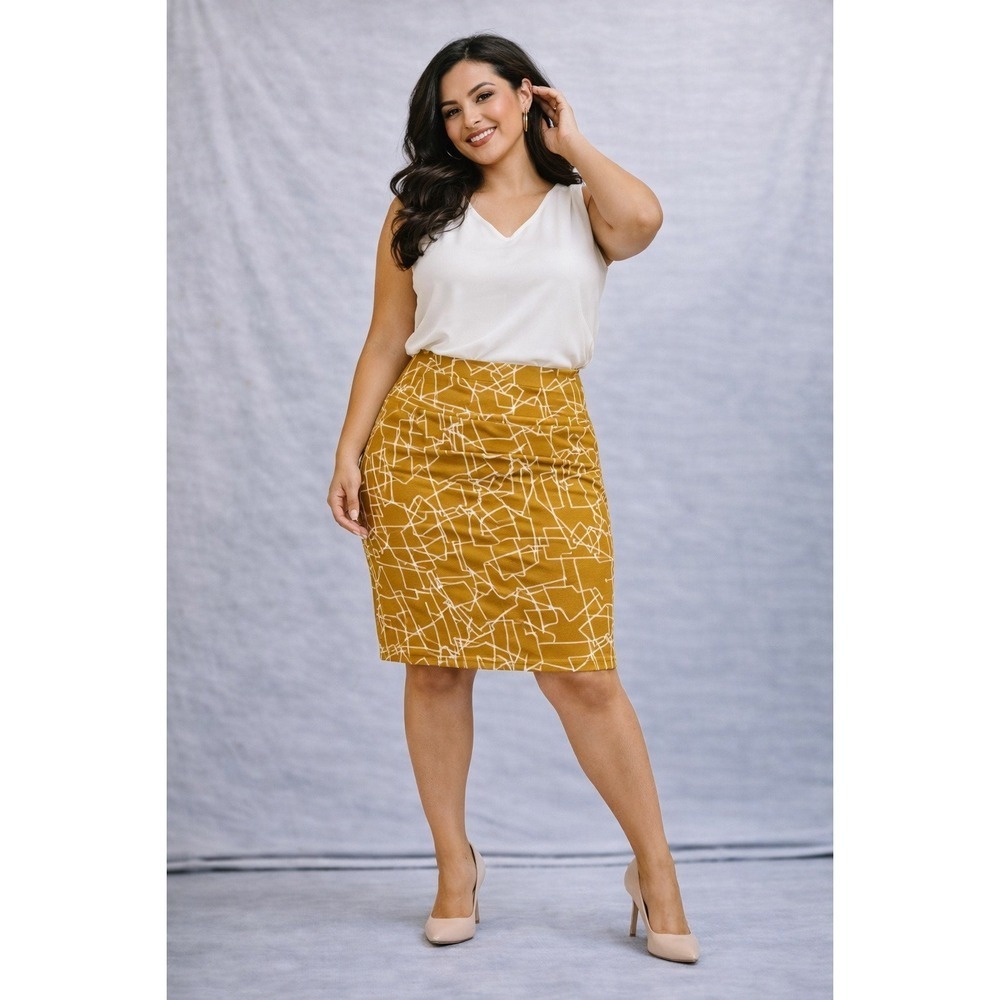 LuLaRoe Mini Skirt 3XL Mustard Gold Geometric‎ Above Knee Stretchy